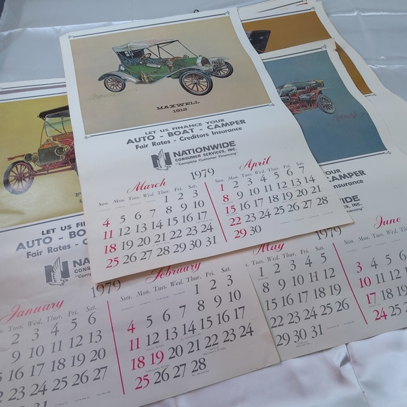 Vintage 1970's Antique Car Insurance Advertising Wall Hanging Calendar Lot Of 8 - Picture 7 of 16